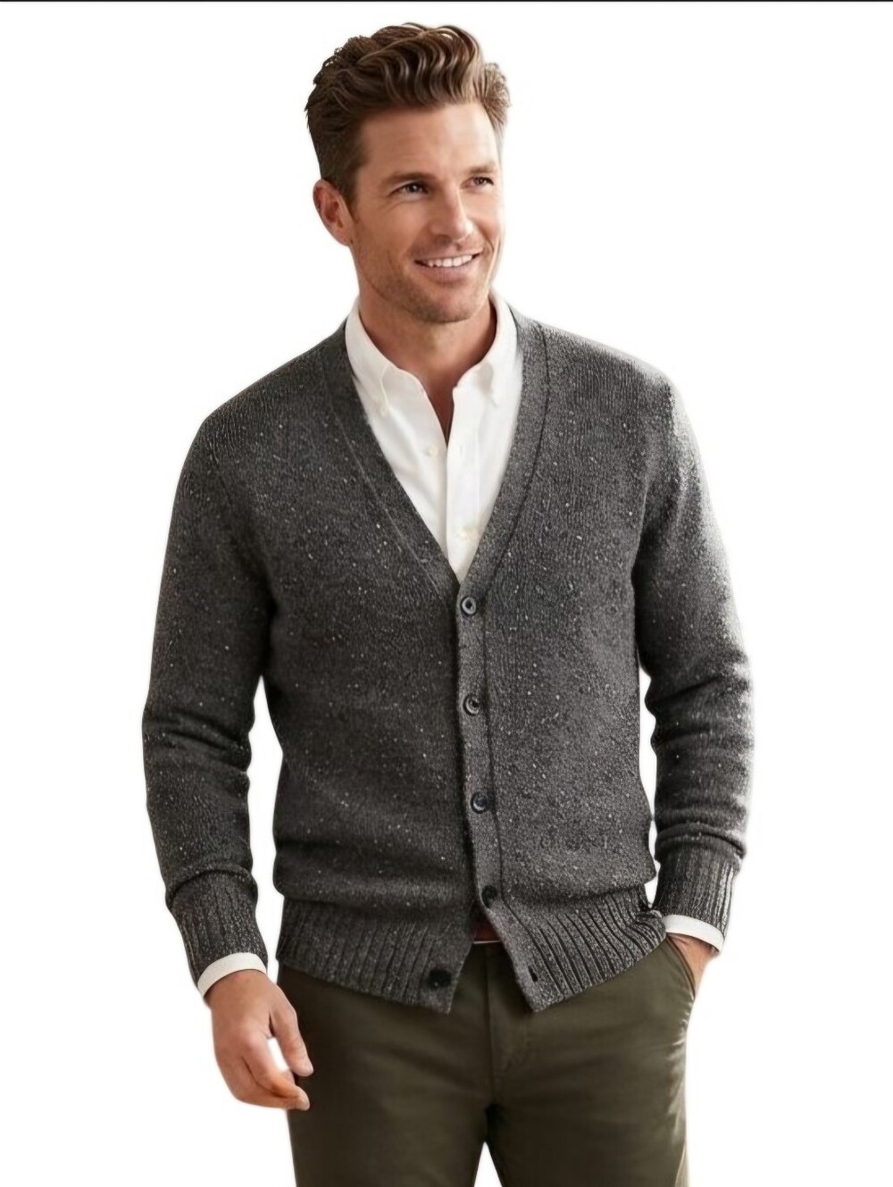 Banana Republic Lambswool Blend Gray Flecked Grandpa Cardigan Sweater Size LT